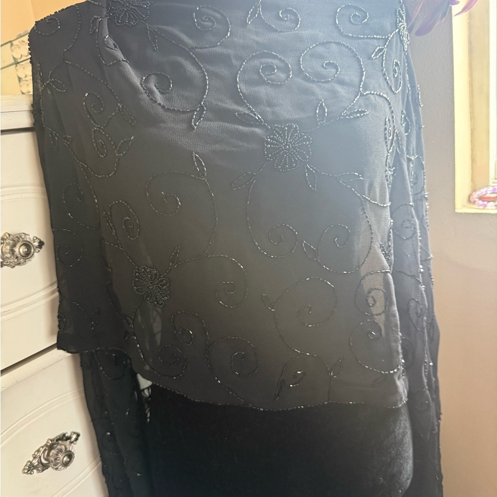 Black Beaded Floral Sheer Shawl